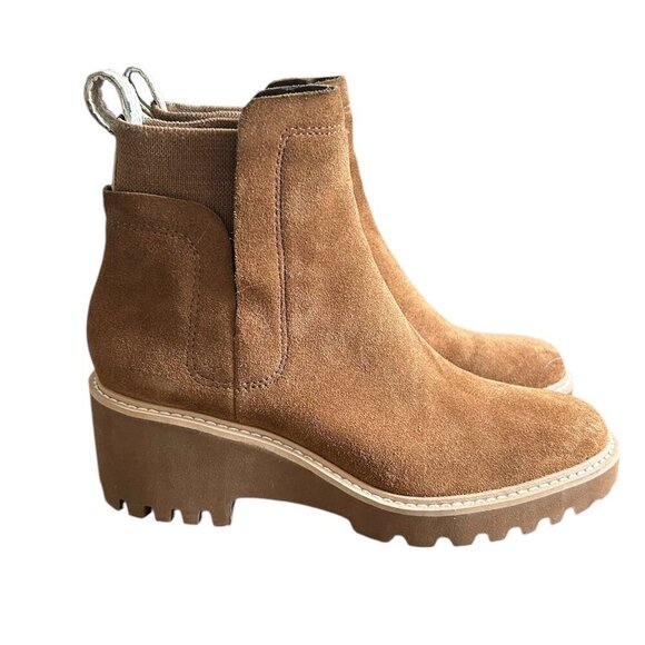DOLCE VITA Cognac Suede Wedge Chelsea Boots US 6.5 - Picture 1 of 6